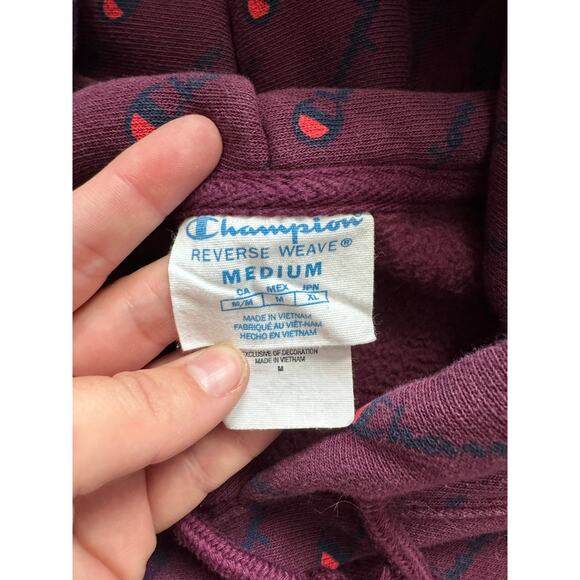 Champion Reverse Weave Purple Logo Print Hoodie Men’s Medium - Picture 4 of 5